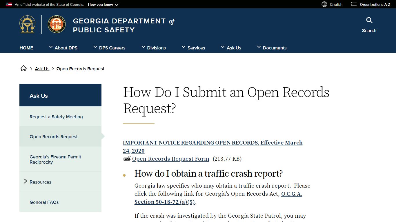 Submit an Open Records Request | Georgia Department of Public Safety