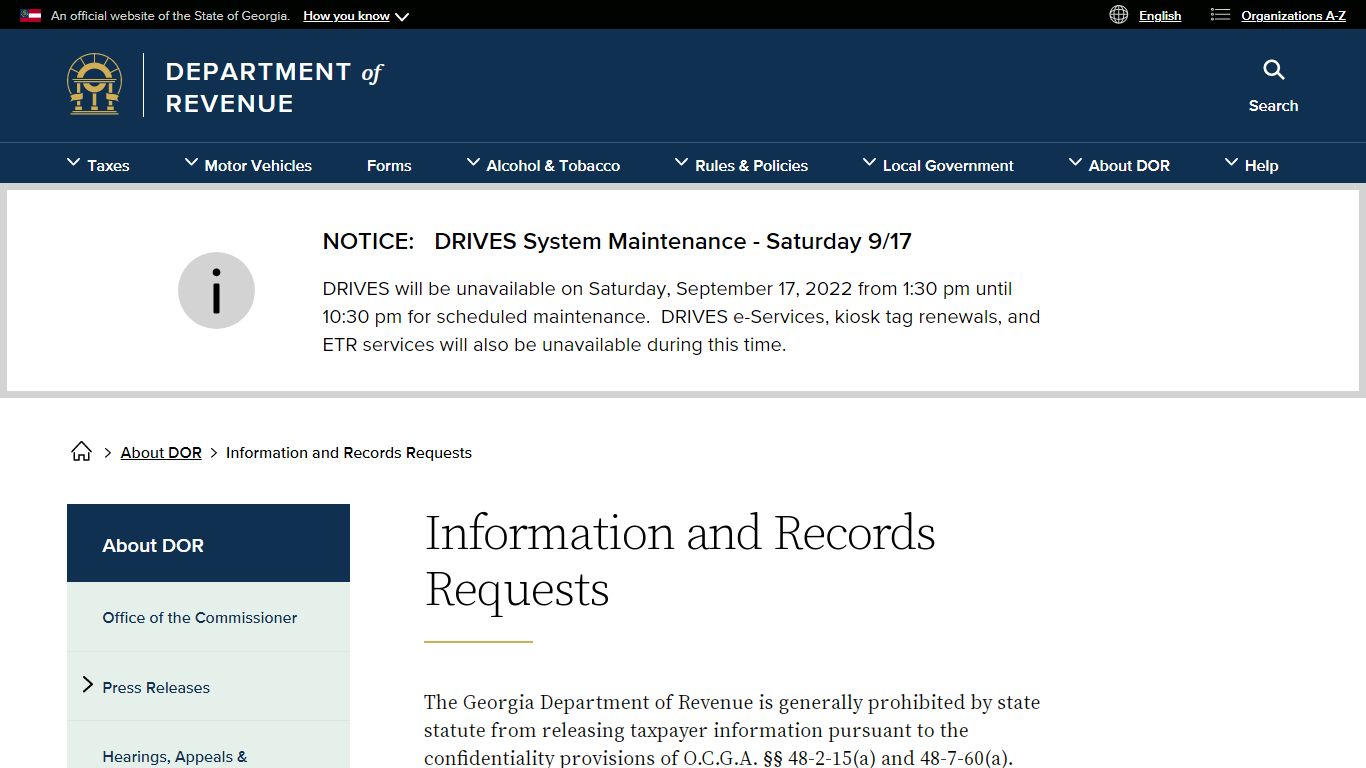 Information and Records Requests | Georgia Department of Revenue